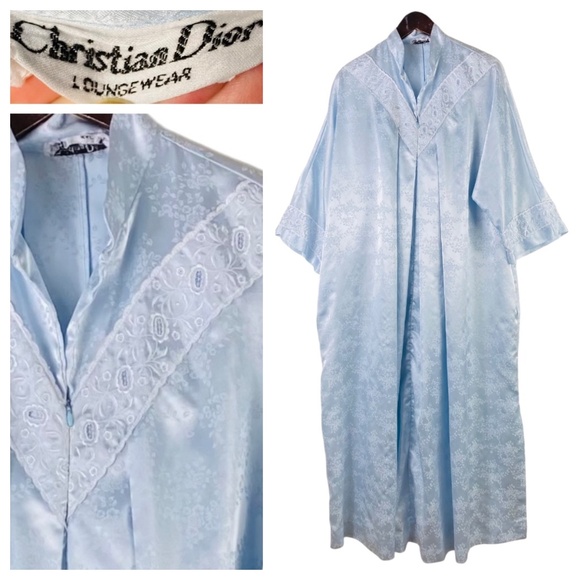 Dior Other - Vtg Christian Dior Loungewear Plus 2X 3X Kaftan Robe House Dress Blue Satin